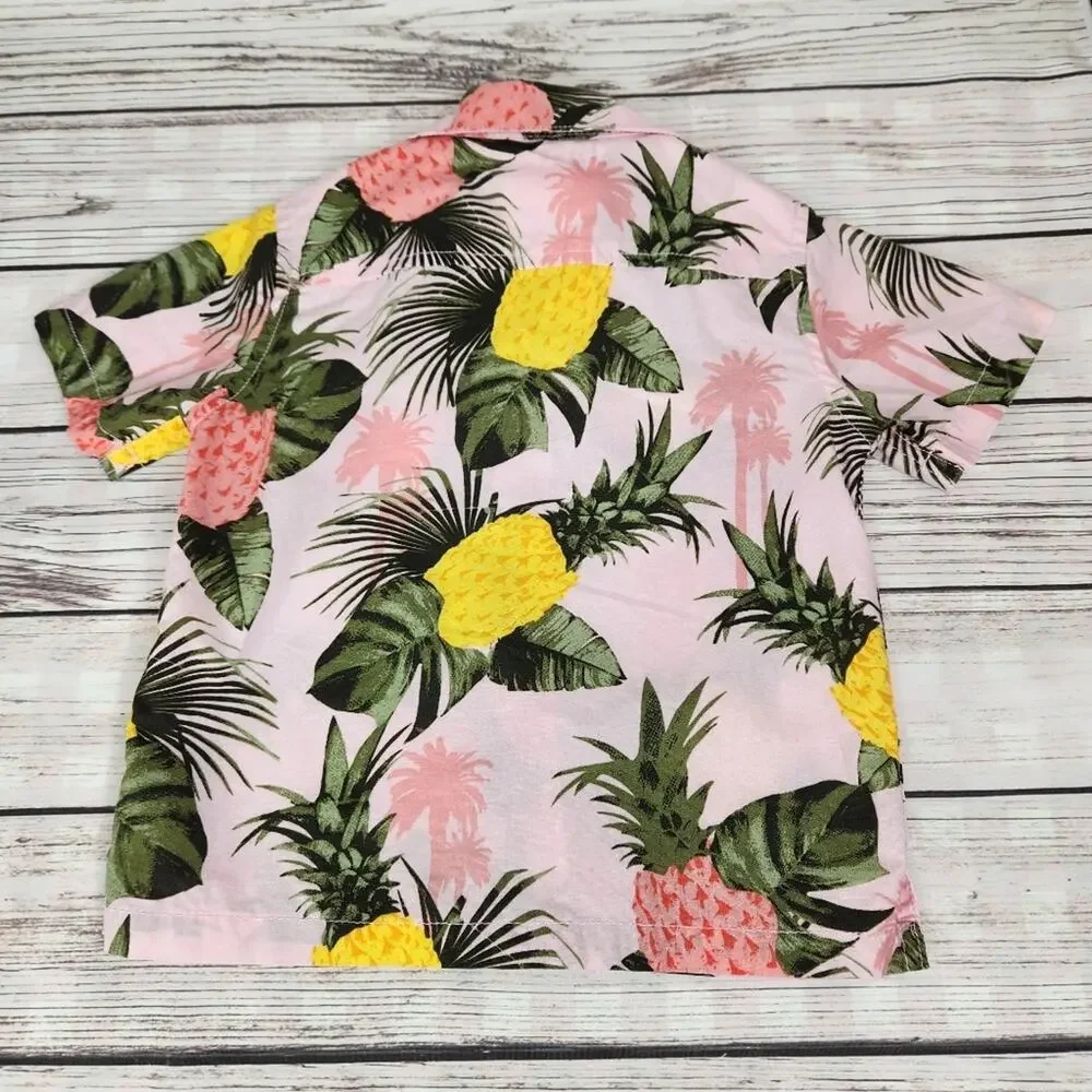 The Children's Place Toddler Hawaiian Pineapple Button Down Shirt Size 2T Coast